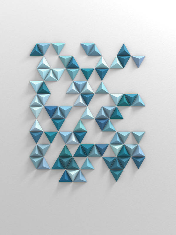 Abstract Art Print featuring the digital art Blue Triangles by Scott Norris