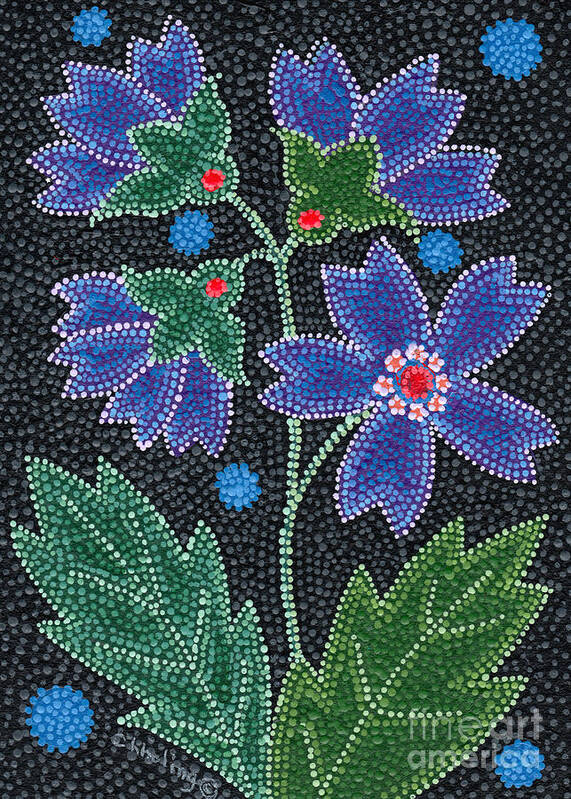 Native American Art Print featuring the painting Native American Floral Beadwork, Blue by Chholing Taha
