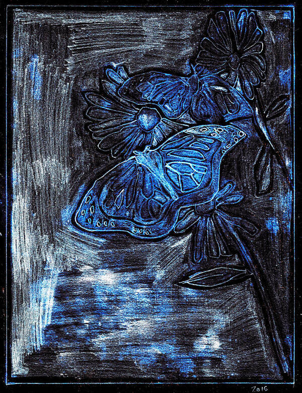 Butterfly Art Print featuring the digital art Butterfly Blue Garden at Night 29 by Edgeworth Johnstone