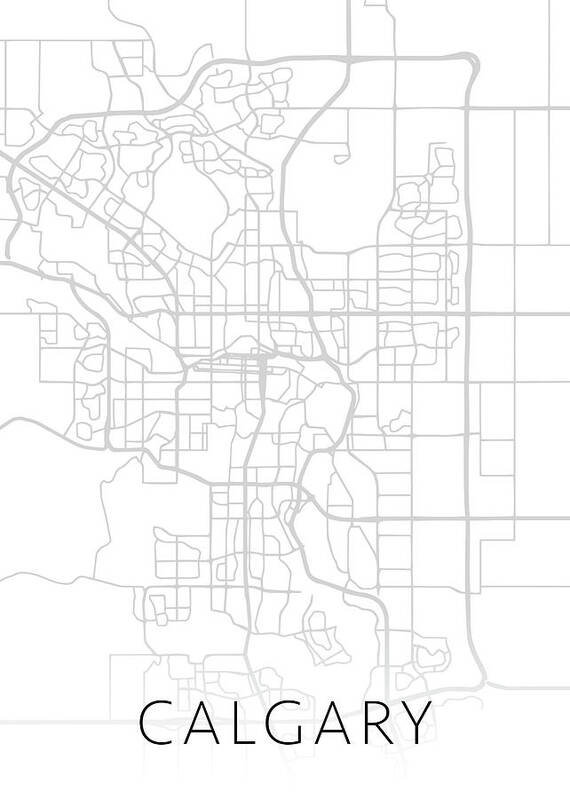 Calgary Art Print featuring the mixed media Calgary Alberta Canada City Street Map Minimalist Black and White Series by Design Turnpike