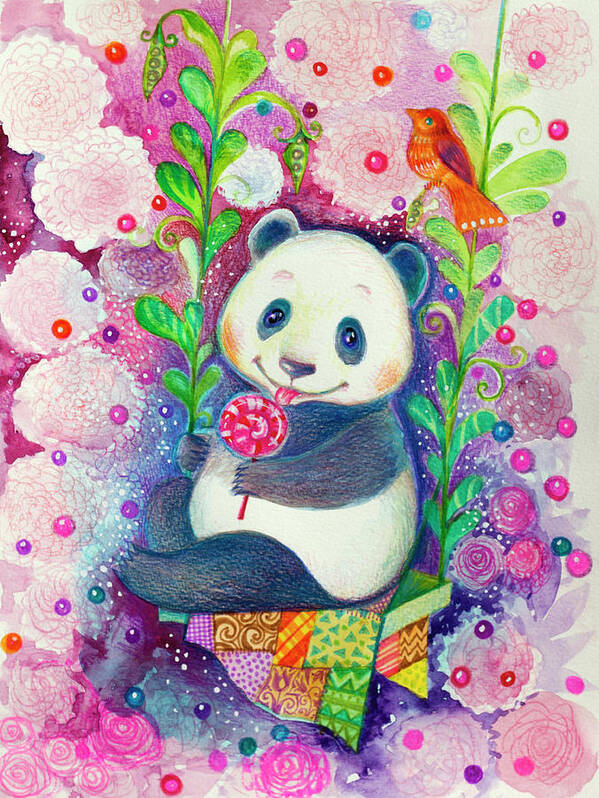Candy Magic Panda Art Print featuring the painting Candy Magic Panda by Oxana Zaika