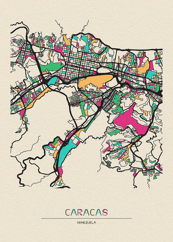 Caracas Art Print featuring the drawing Caracas, Venezuela City Map by Inspirowl Design