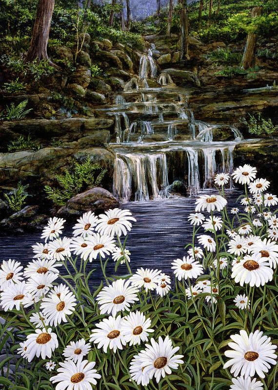 Cascade Flora Art Print featuring the painting Cascade Flora by John Morrow