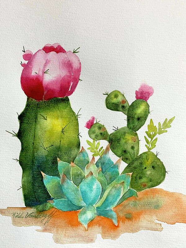 Cactus Art Print featuring the painting Cactus by Hilda Vandergriff