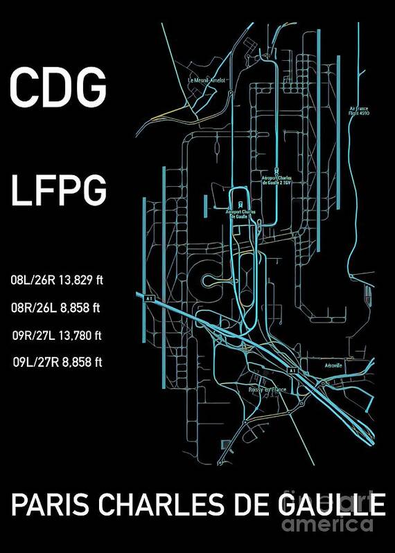 Cdg Art Print featuring the digital art CDG Paris Airport Black edition by HELGE Art Gallery