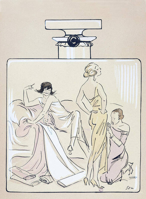 An advertisement for Chanel Number 5 perfume, 1921. A drawing by