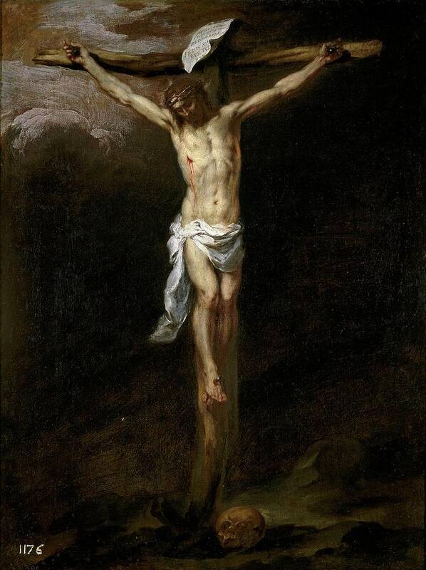 Bartolome Esteban Murillo Art Print featuring the painting 'Christ Crucified', ca. 1677, Spanish School, Oil on canvas, 71 cm x... by Bartolome Esteban Murillo -1611-1682-