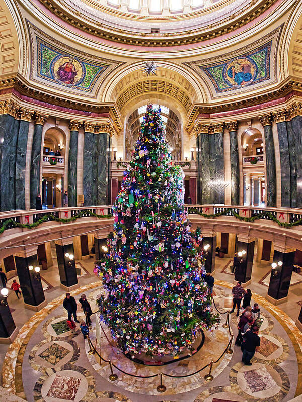 Madison Art Print featuring the photograph Christmas Tree -Capitol - Madison - Wisconsin 2 by Steven Ralser