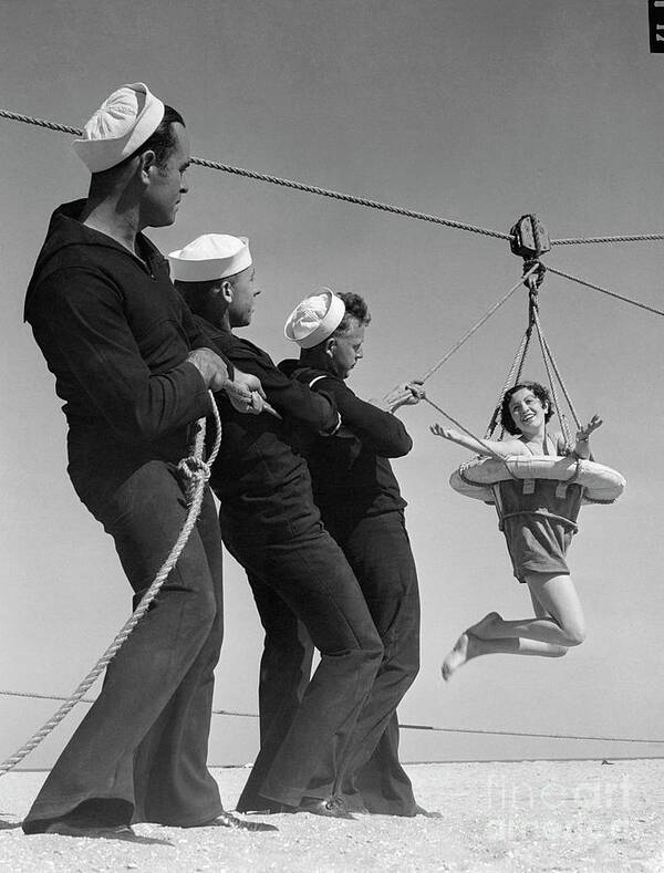 People Art Print featuring the photograph Coast Guards Practicing Life Saving by Bettmann