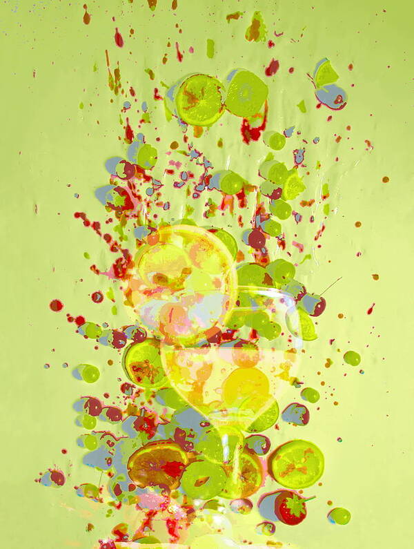 Close-up Art Print featuring the digital art Cocktail And Fruit Against Splatterd by Roz Woodward