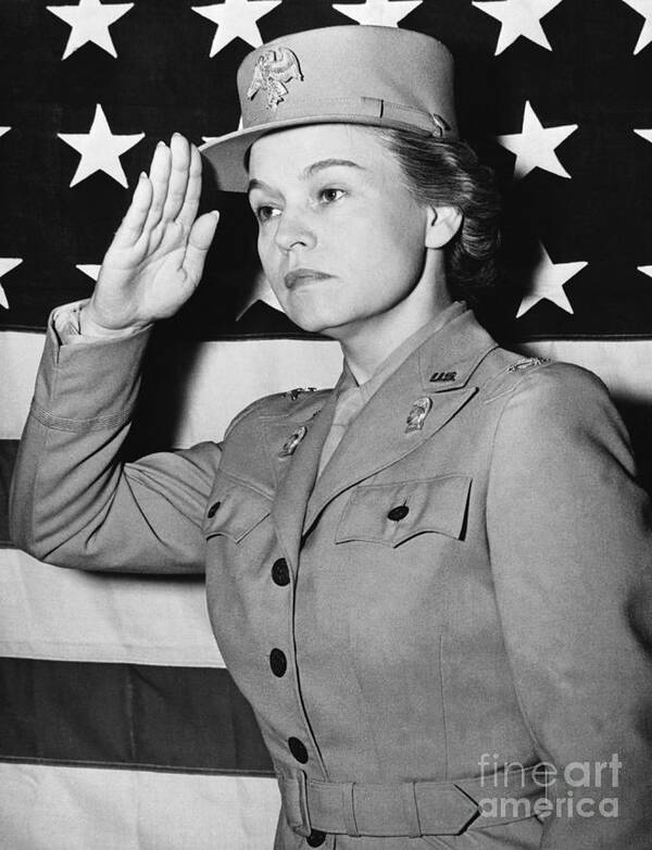 Mid Adult Women Art Print featuring the photograph Colonel Oveta Culp Hobby Saluting by Bettmann