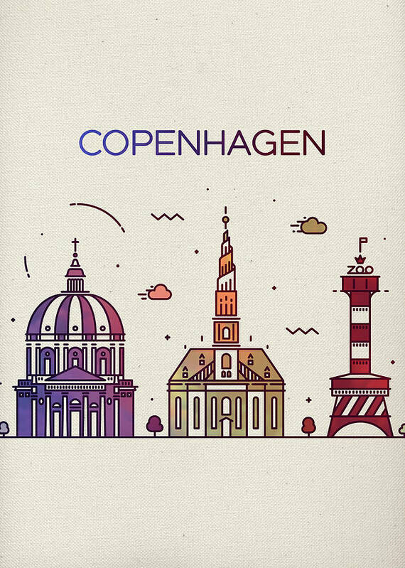 Copenhagen Denmark City Skyline Fun Tall Bright Series Art Print Design Turnpike - Instaprints