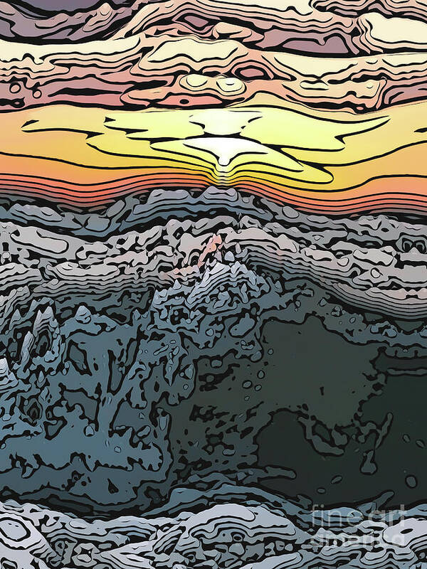 Sunset Art Print featuring the digital art Crashing Waves At Sunset by Phil Perkins