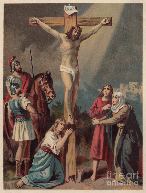 Engraving Art Print featuring the digital art Crucifixion Of Jesus, Chromolithograph by Zu 09