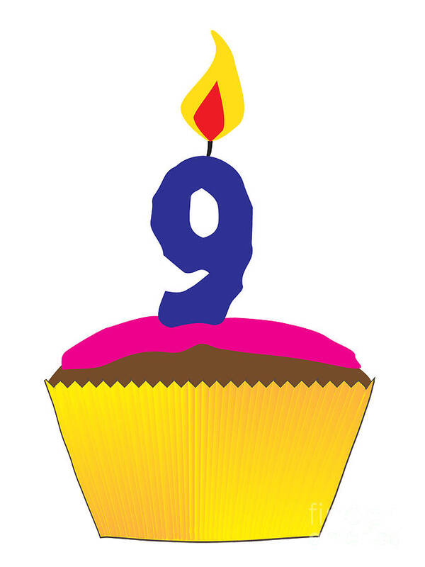 Cupcake Art Print featuring the digital art Cupcake With Number 9 Candle by Bigalbaloo Stock