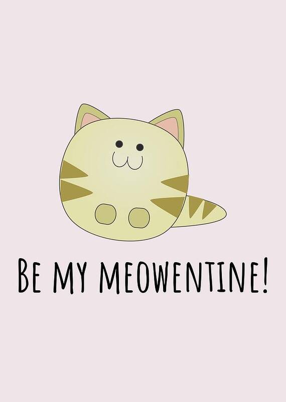 Funny Art Print featuring the digital art Cute Cat Valentine Card - Cat Lover Card - Adorable Cat Valentine's Day Card - Meowentine by Joey Lott