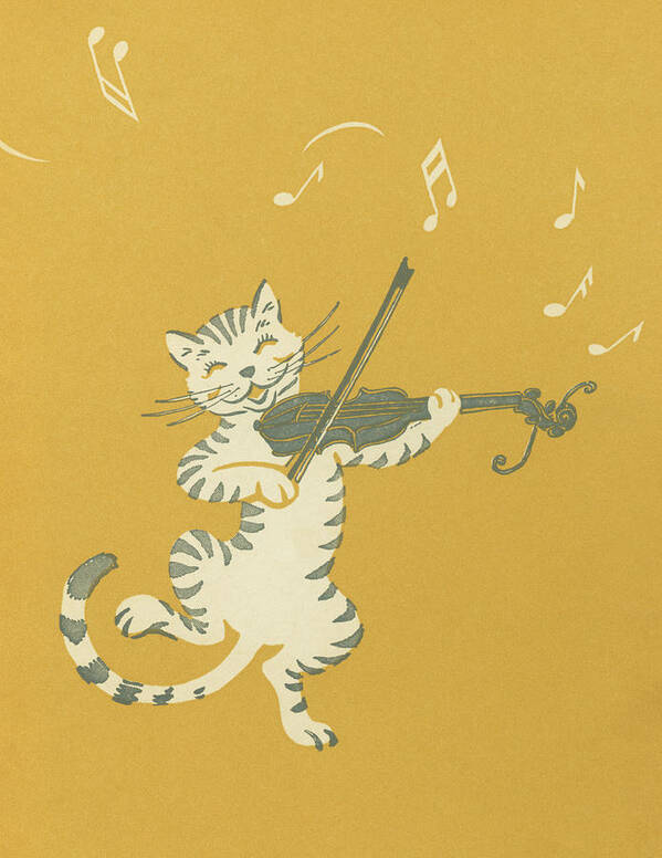 Byg op Rundt og rundt under Dancing Cat Playing A Violin Art Print by Graphicaartis - Fine Art America