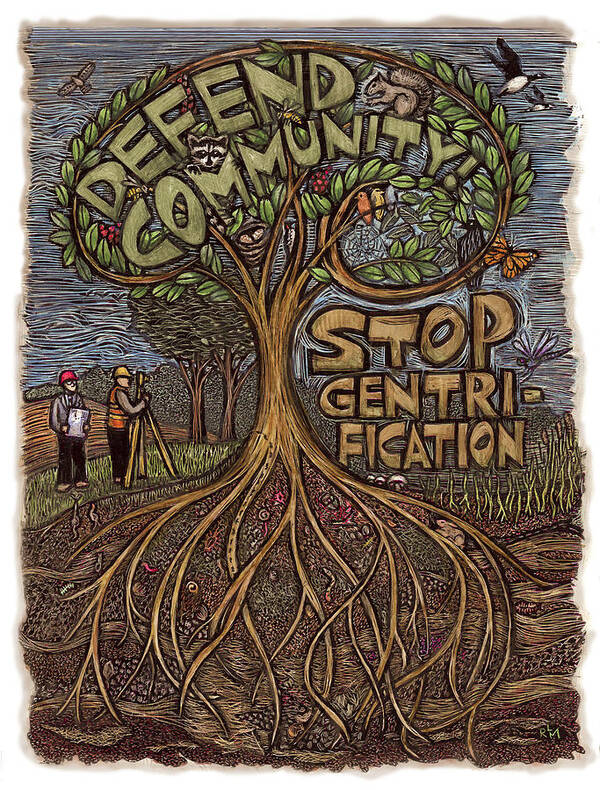 Tree Art Print featuring the mixed media Defend Community by Ricardo Levins Morales
