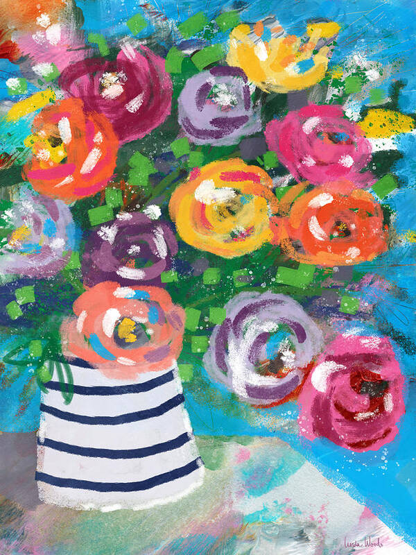 Flowers Art Print featuring the mixed media Delightful Bouquet 6- Art by Linda Woods by Linda Woods