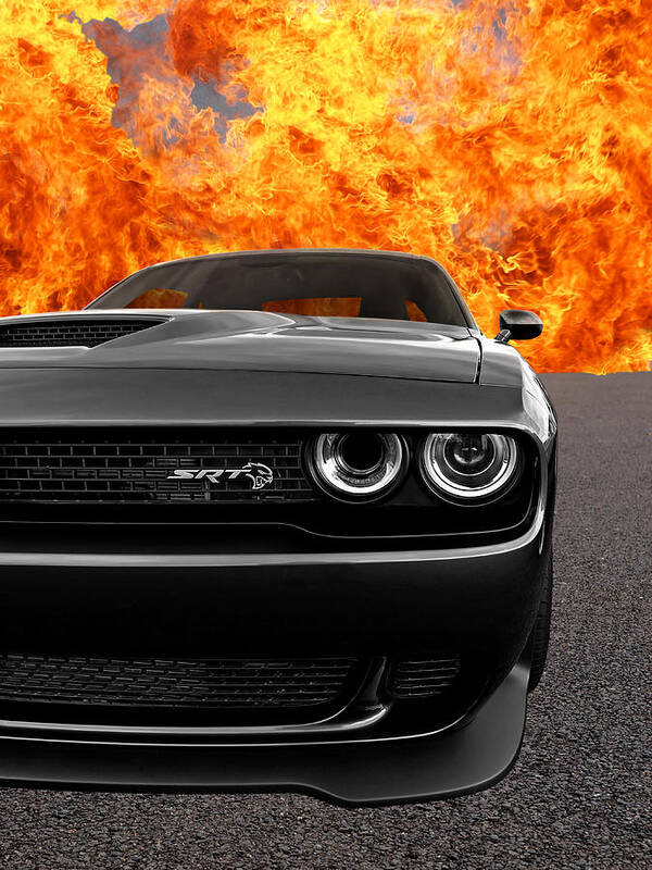 Dodge Art Print featuring the photograph Dodge Hellcat SRT With Flames by Gill Billington