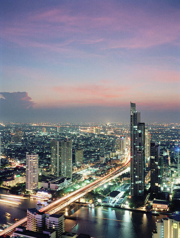 Majestic Art Print featuring the photograph Elevated View Of Bangkok Skyline At Dusk by Gary Yeowell