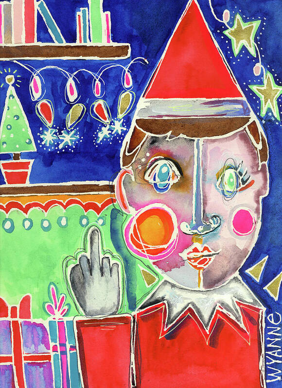 Elf The Shelf Art Print featuring the painting Elf The Shelf by Wyanne
