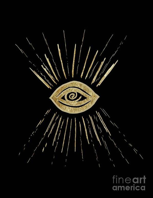 Ink-pen Art Print featuring the mixed media Evil Eye Gold on Black #1 #drawing #decor #art by Anitas and Bellas Art