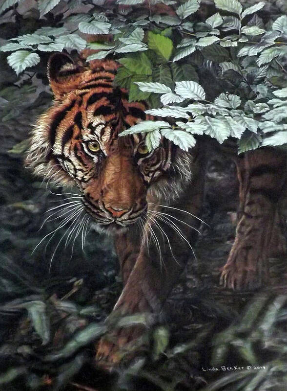 Tiger Art Print featuring the painting Eye See You by Linda Becker