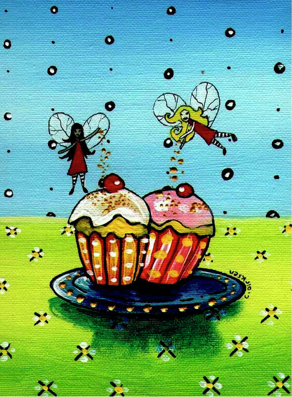 Fairy Cakes Art Print featuring the painting Fairy Cakes by Cherie Roe Dirksen