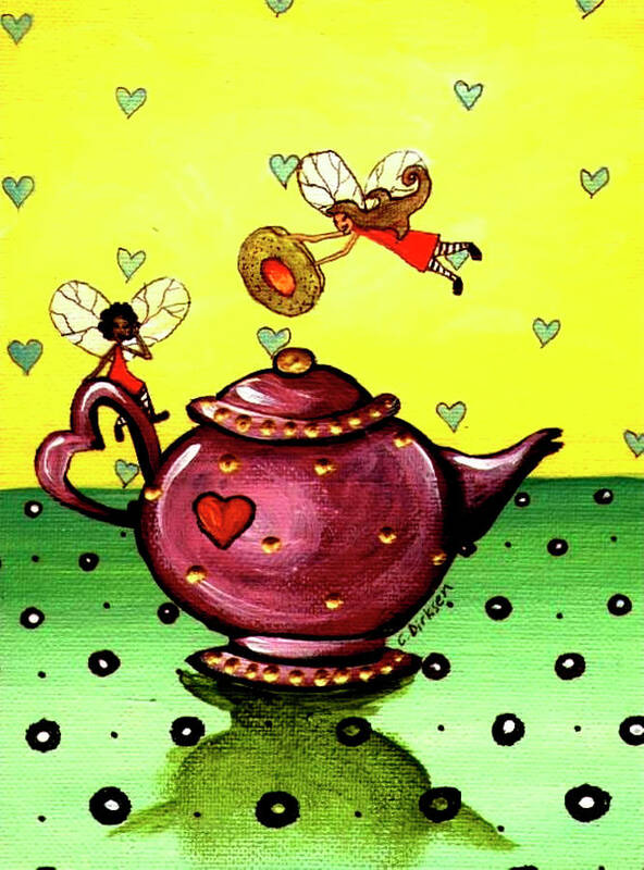 Fairy Teapot Art Print featuring the painting Fairy Teapot by Cherie Roe Dirksen