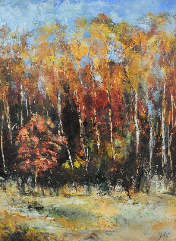 Landscape Art Print featuring the painting Fall Trees Redux by Lindsay Frost