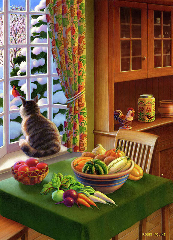 Cat Art Print featuring the painting Farmhouse Cat by Robin Moline