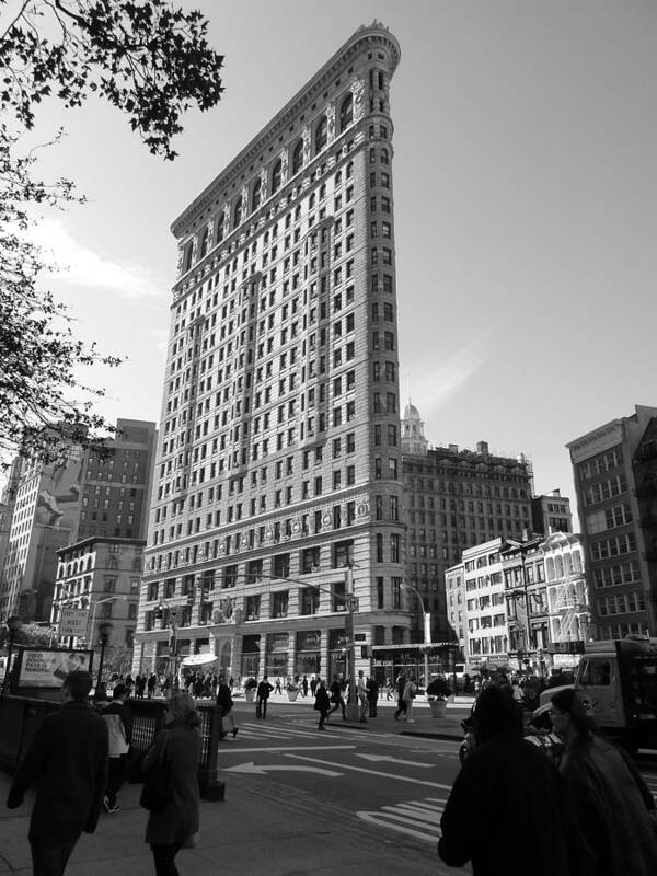 Flatiron Art Print featuring the photograph Flatiron Building NYC from a busy sidewalk by Patricia Caron