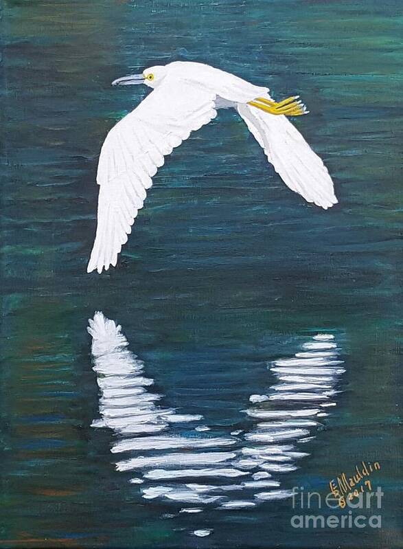 Snowy Egret Art Print featuring the painting Flying Snowy Egret by Elizabeth Mauldin