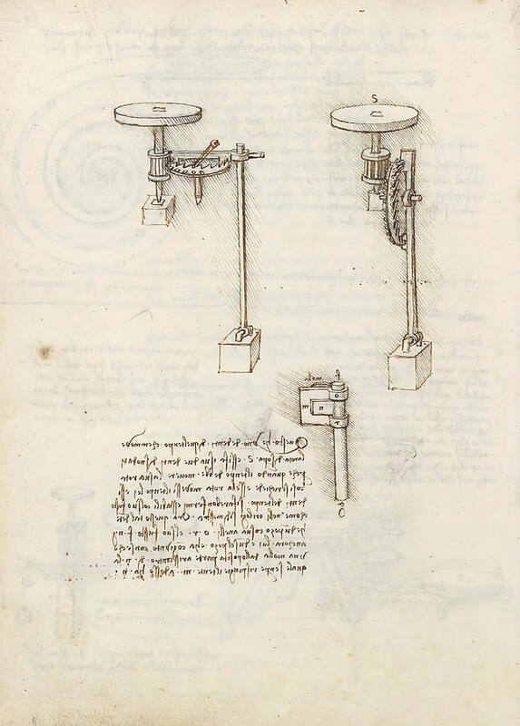Codex Madrid I Art Print featuring the drawing Folio f 61v. Codex Madrid I -Ms. 8937- 'Treaty of statics and mechanics', 192 folios with 384 pag... by Album