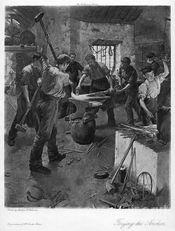 Working Art Print featuring the drawing Forging The Anchor, 20th Century.artist by Print Collector