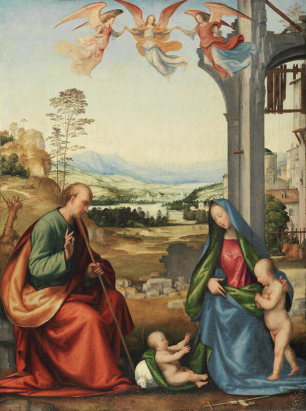 Fra Bartolommeo Art Print featuring the painting Fra Bartolommeo -Florence, 1472-1517-. The Holy Family with the Infant Saint John the Baptist -ca... by Fra Bartolomeo -1472-1517-