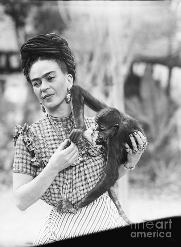 Pets Art Print featuring the photograph Frida Kahlo Holding Her Pet Monkey by Bettmann