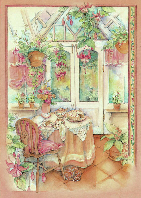 Fuchsia Conservatory Art Print featuring the painting Fuchsia Conservatory-crd by Kim Jacobs