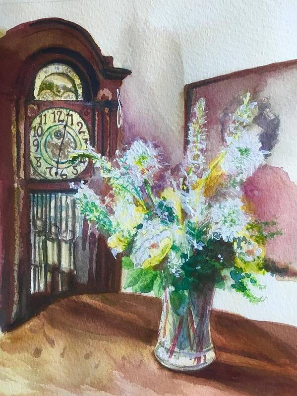 Grandfather Clock Art Print featuring the painting Time old tradition by Sonia Mocnik