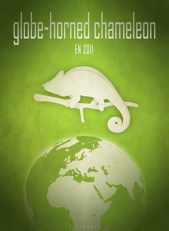 Chameleon Art Print featuring the digital art Globe-horned chameleon by Moira Risen