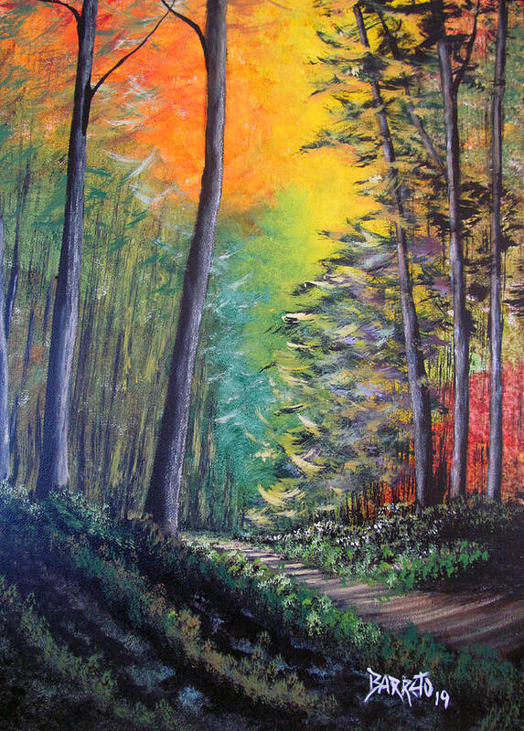 Forest Art Print featuring the painting Glowing Forrest by Gloria E Barreto-Rodriguez