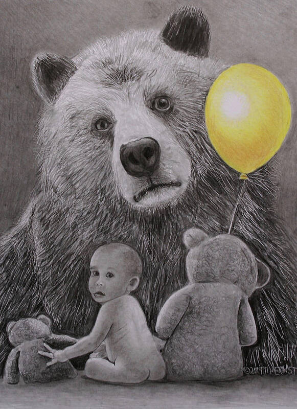 Monotone Art Print featuring the drawing Goldilocks and the three bears by Tim Ernst