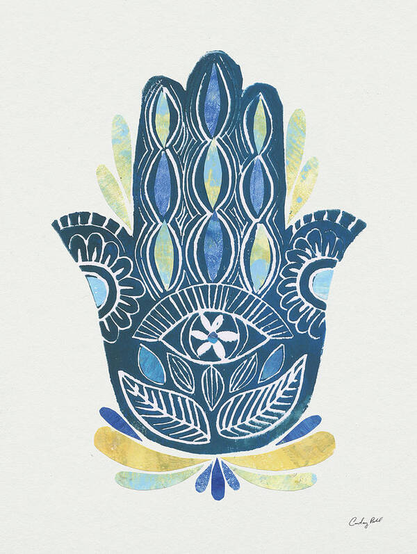 Blue Art Print featuring the mixed media Hamsa II Collage by Courtney Prahl