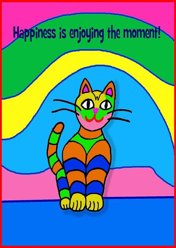Cat Art Print featuring the digital art Happy Cat by Laura Smith