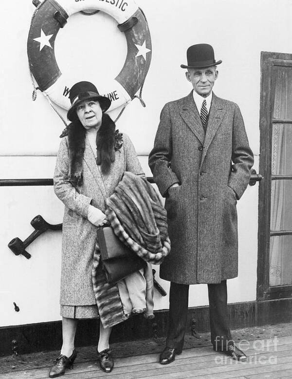 People Art Print featuring the photograph Henry Ford And Wife Arriving In England by Bettmann