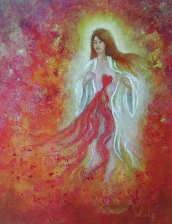 Goddess Art Print featuring the painting Her Heart Bleeds by Bernadette Wulf