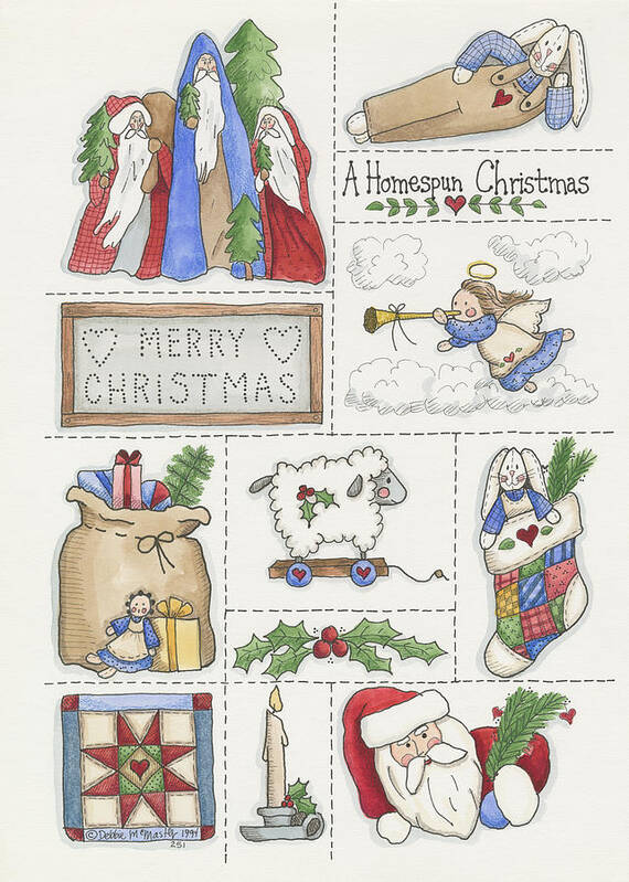 Miscellaneous Images Of Christmas Objects Art Print featuring the painting Homespun Christmas by Debbie Mcmaster