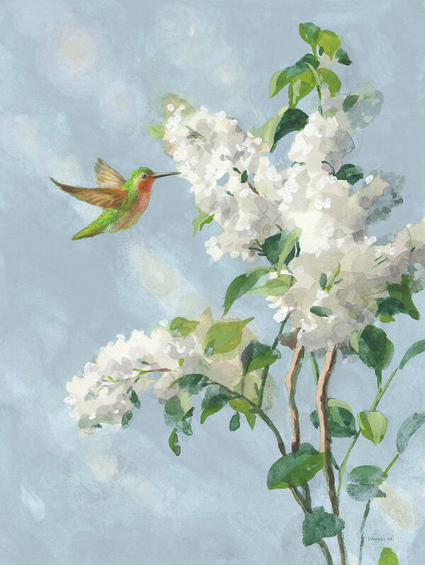 Animals Art Print featuring the painting Hummingbird Spring I Soft Blue by Danhui Nai