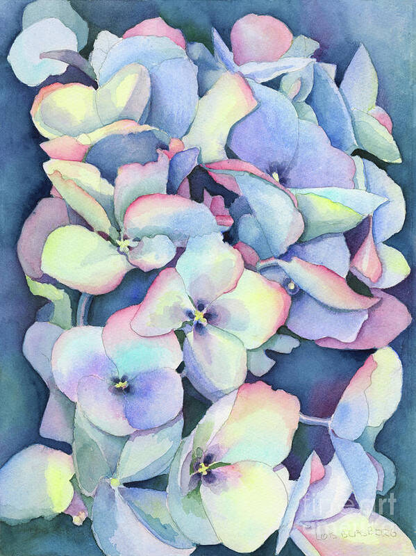 Face Mask Art Print featuring the painting Hydrangea Study by Lois Blasberg